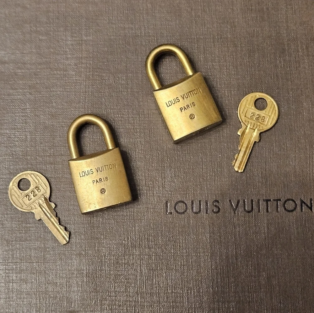 Louis Vuitton Vintage Brass Padlock Pair #228 w/ 2 Keys & Box